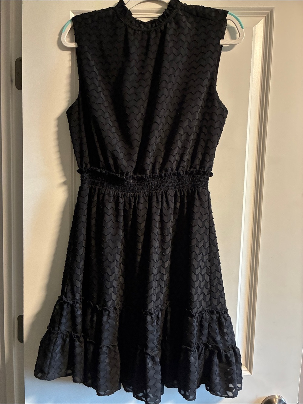 Sleeveless Black Textured Fit-and-Flare Dress